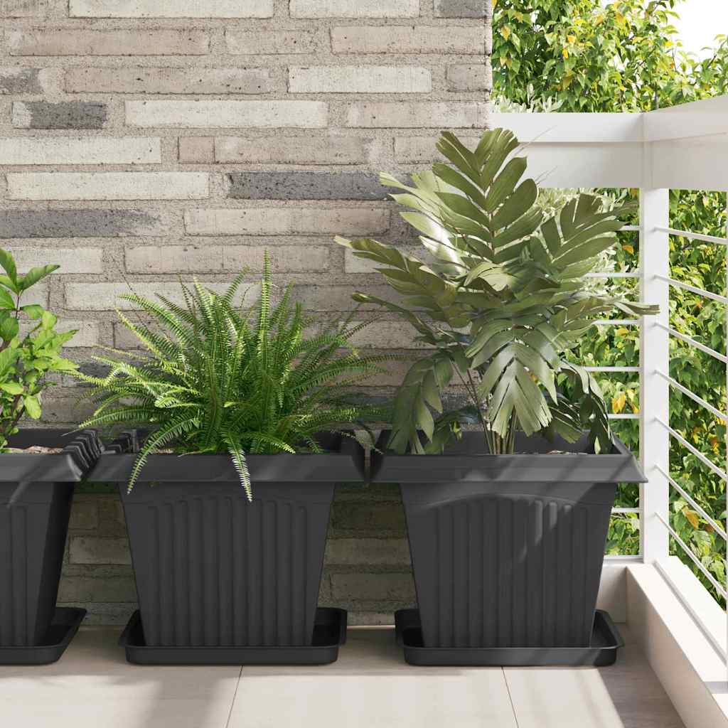 vidaXL Square Flower Tray 24 pcs Black 36 x 36 x 2.5 cm Plastic 1
