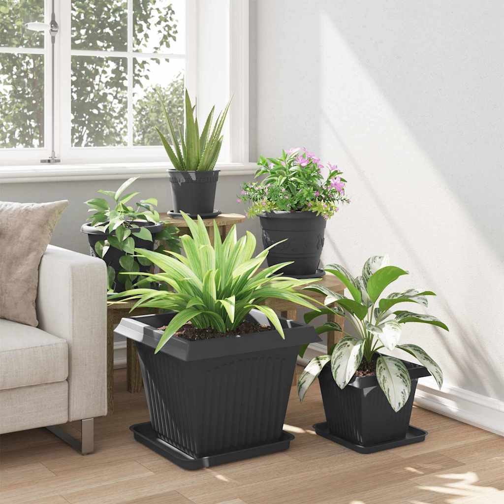 vidaXL Square Flower Tray 24 pcs Black 36 x 36 x 2.5 cm Plastic 4
