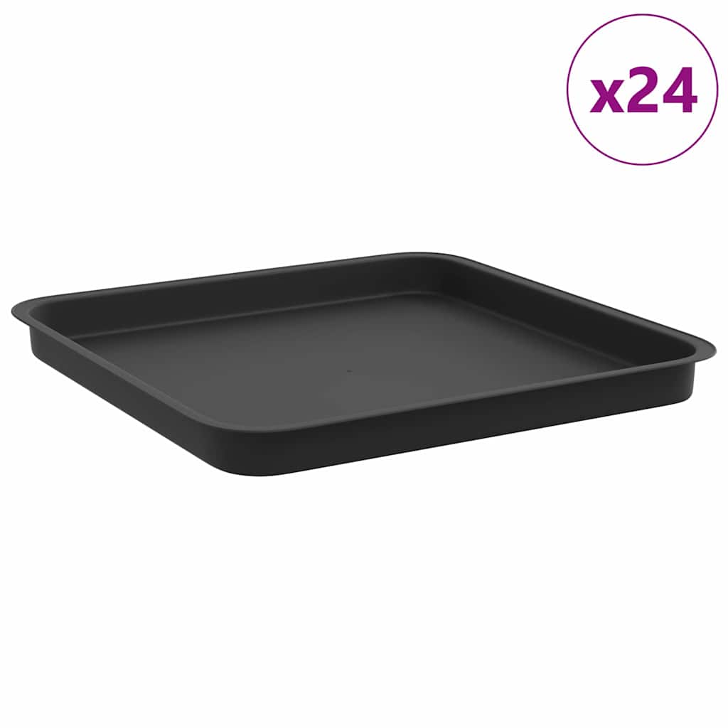 vidaXL Square Flower Tray 24 pcs Black 36 x 36 x 2.5 cm Plastic 2
