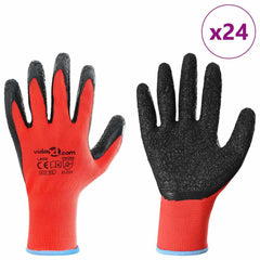 vidaXL Work Gloves 24 pcs Red and Black 9 / L Latex Coating 3
