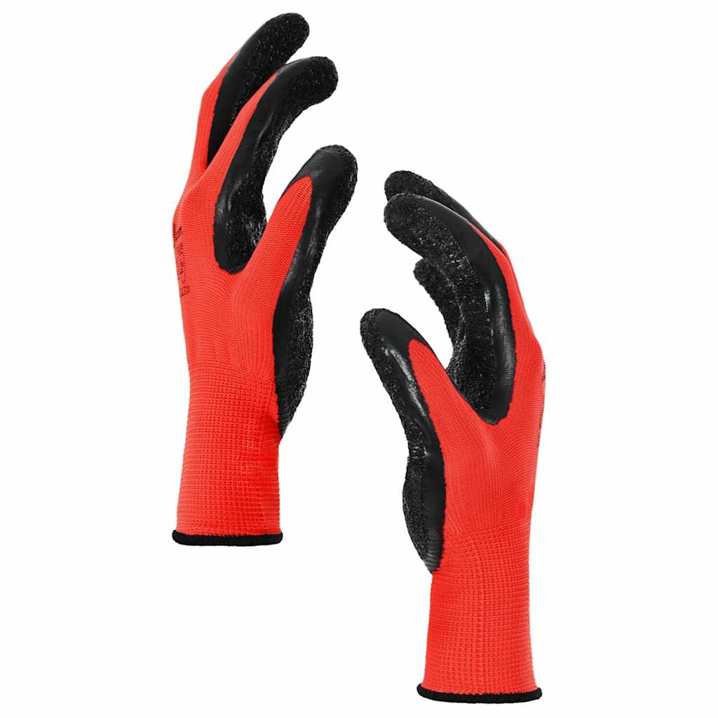 vidaXL Work Gloves 24 pcs Red and Black 10 / XL Latex Coating 5