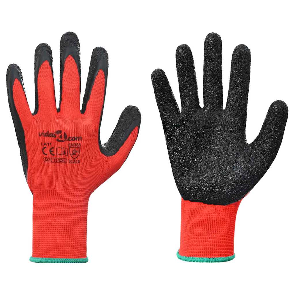 vidaXL Work Gloves 24 pcs Red and Black 11 / XXL Latex Coating 2
