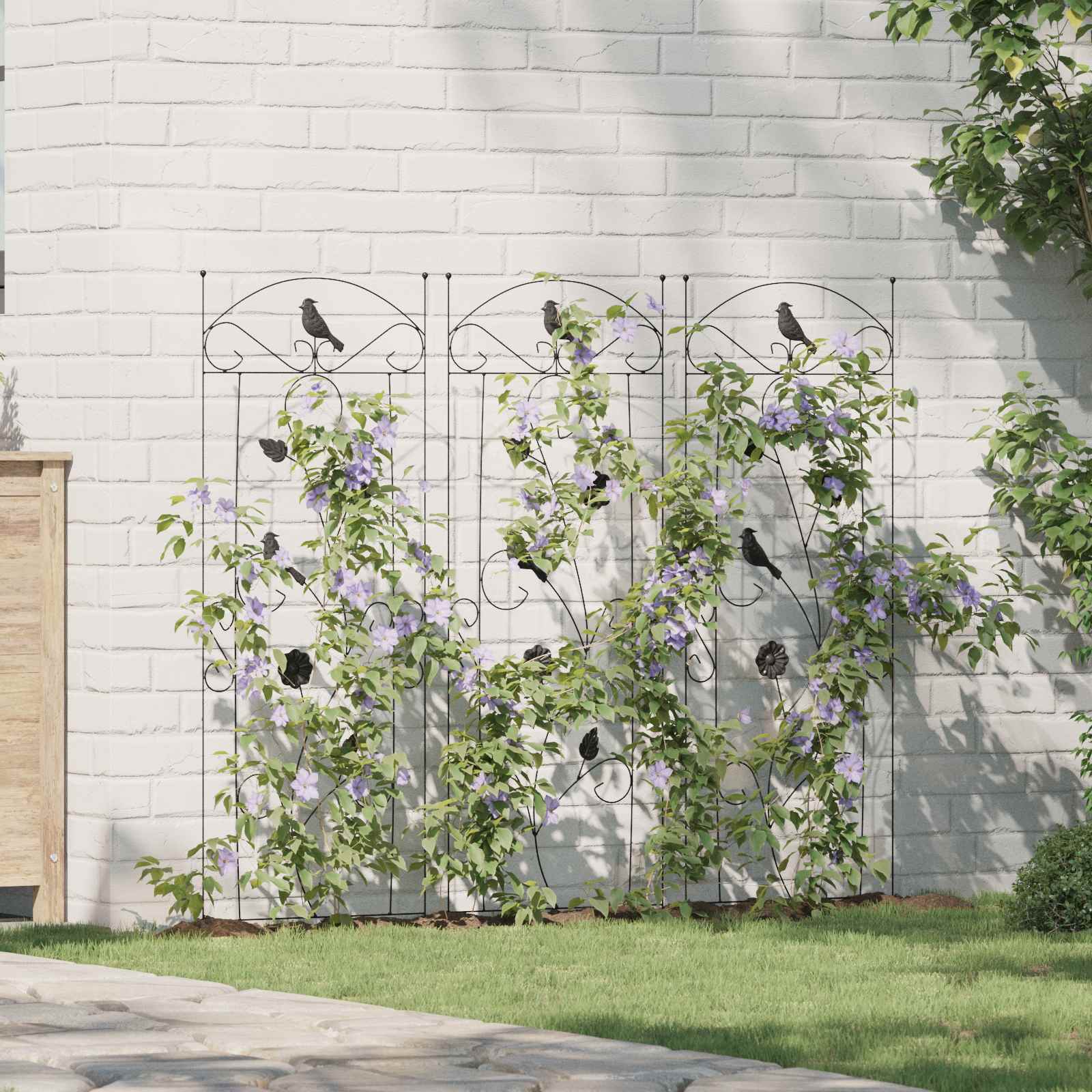 vidaXL Garden Fence 3 pcs Black 110 x 40 cm Steel 1