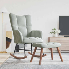 Rocking Chair 78 x 61 x 98 cm Velvet Light grey with footstool