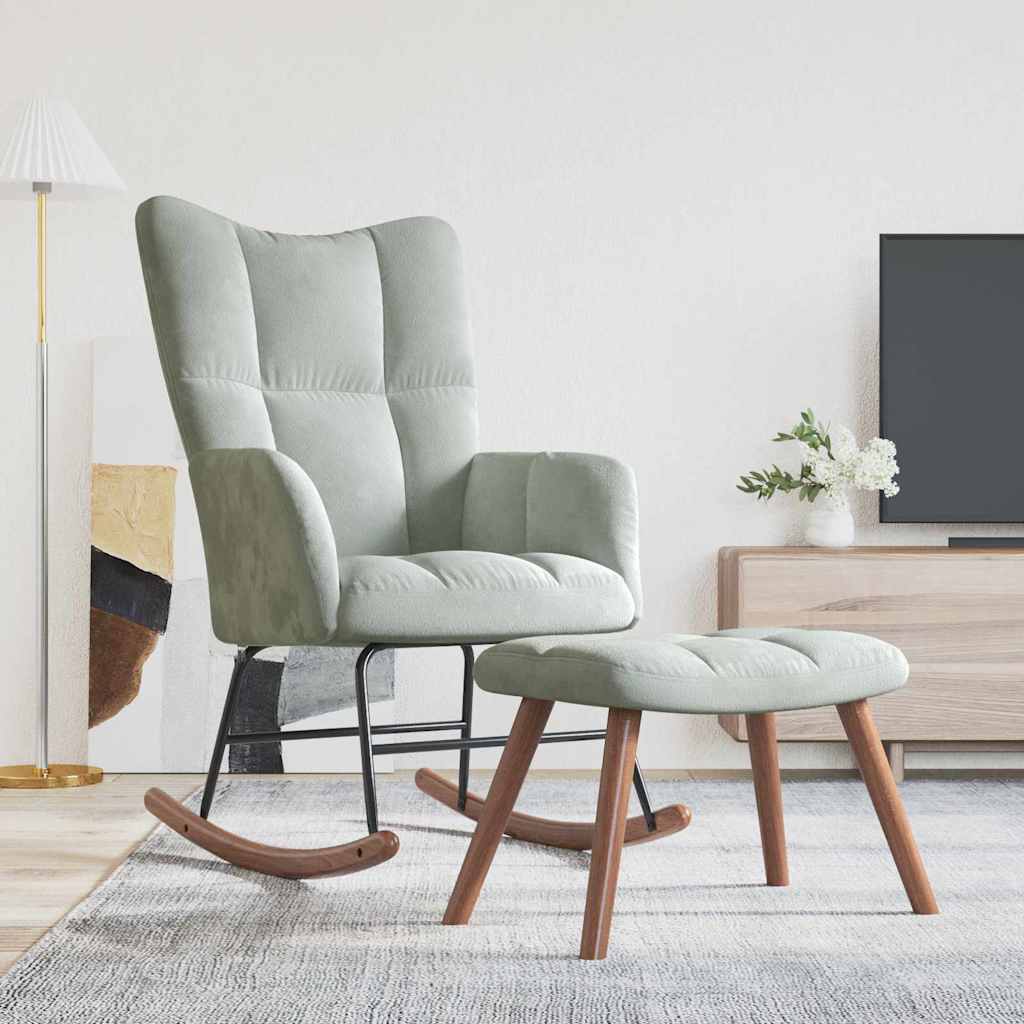 Rocking Chair 78 x 61 x 98 cm Velvet Light grey with footstool