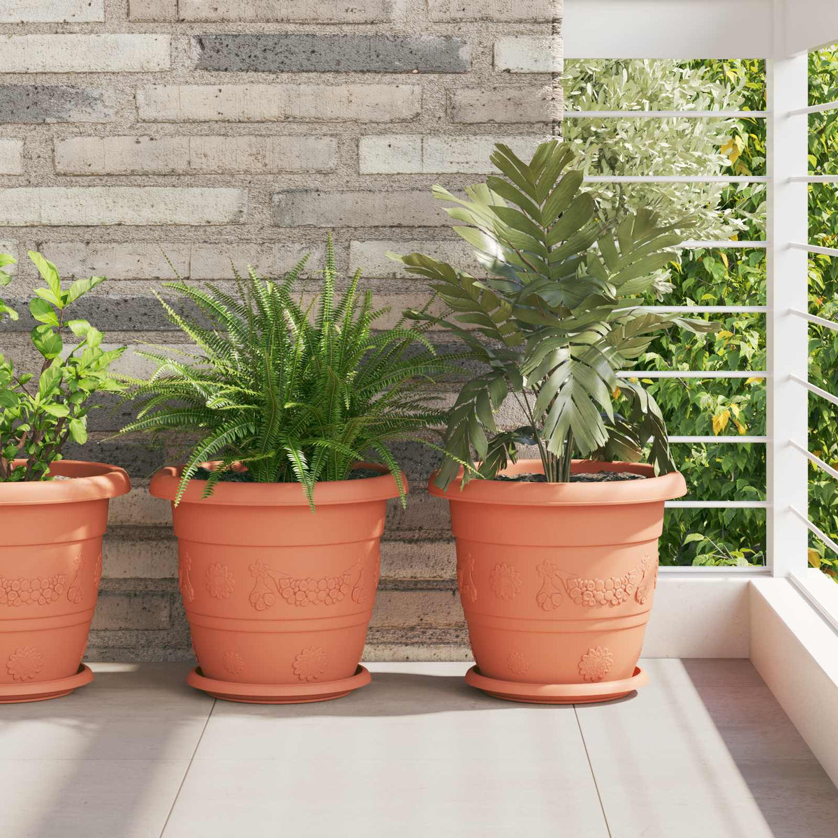 vidaXL Plant Pots 6 pcs Brick Red Ø 30 x 25 cm Plastic 1