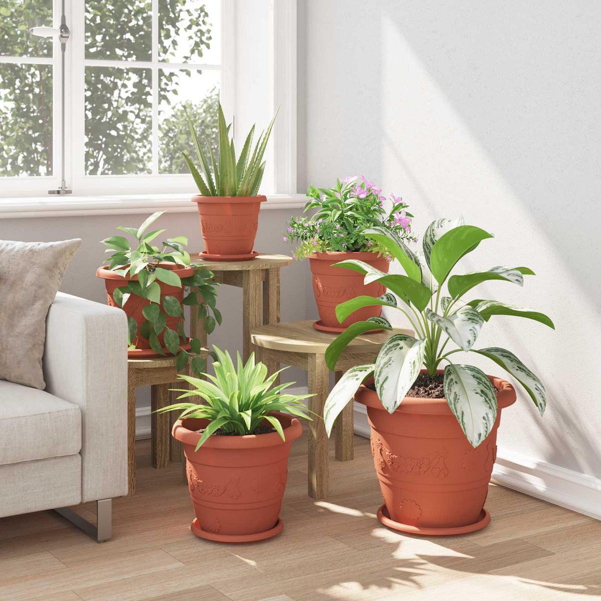 vidaXL Plant Pots 6 pcs Brick Red Ø 30 x 25 cm Plastic 4