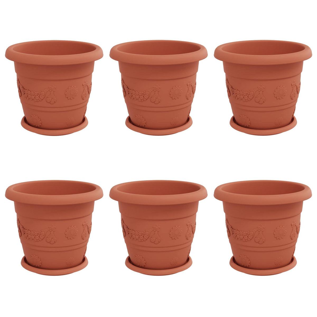 vidaXL Plant Pots 6 pcs Brick Red Ø 30 x 25 cm Plastic 2