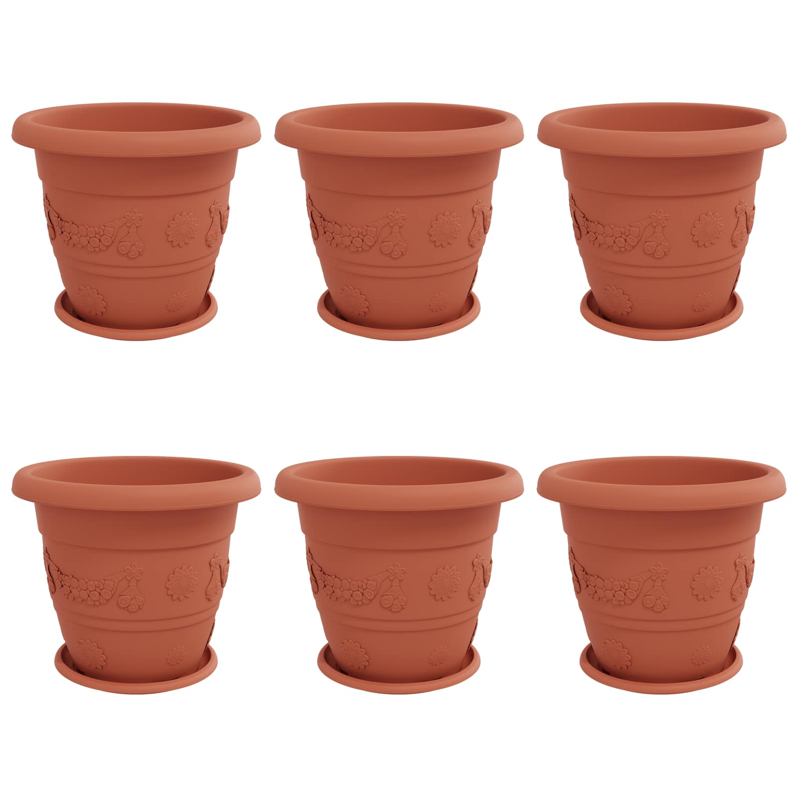 vidaXL Plant Pots 6 pcs Brick Red Ø 39 x 32 cm Plastic 2