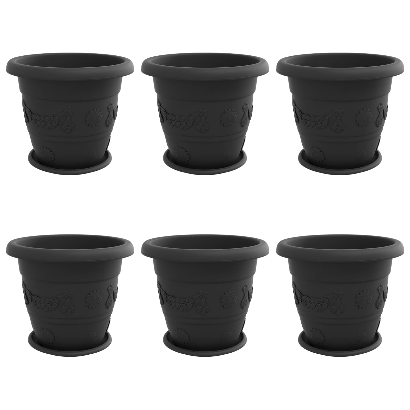 vidaXL Plant Pots 6 pcs Black Ø 39 x 32 cm Plastic 2