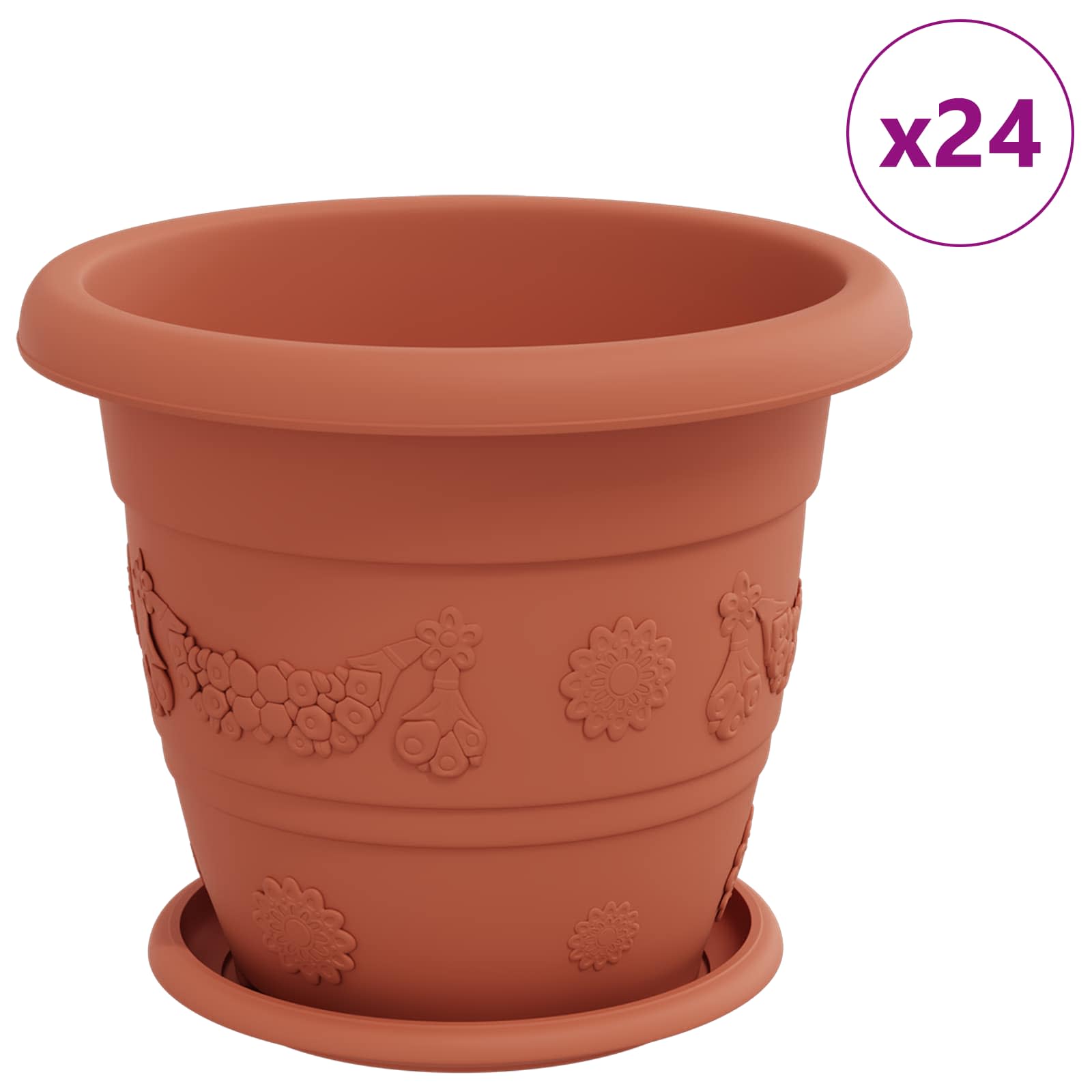 vidaXL Plant Pots 24 pcs Brick Red Ø 26 x 21.5 cm Plastic 2