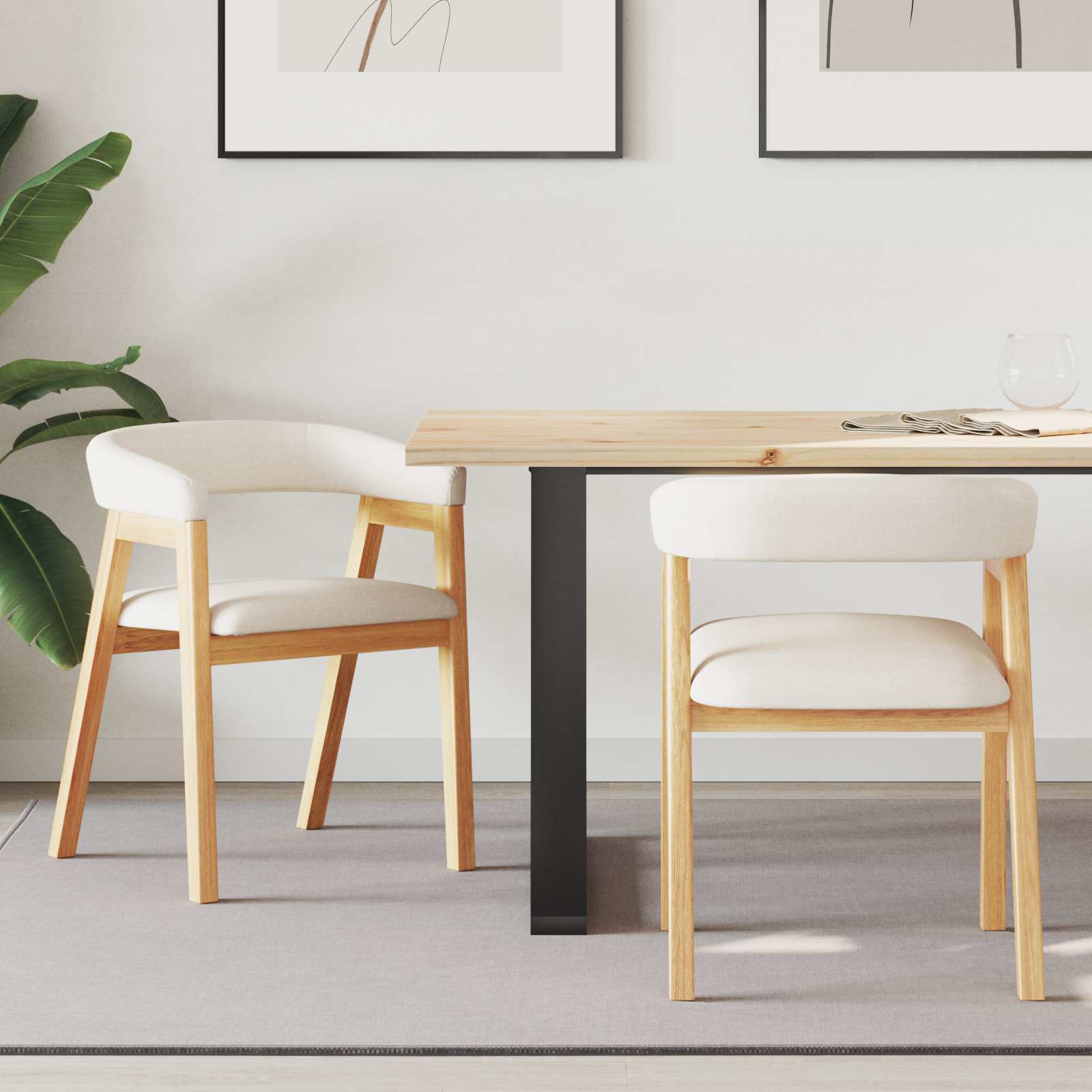 vidaXL Dining Chairs 2 pcs Solid Rubber Wood Natural 54 x 57 x 73 cm 1