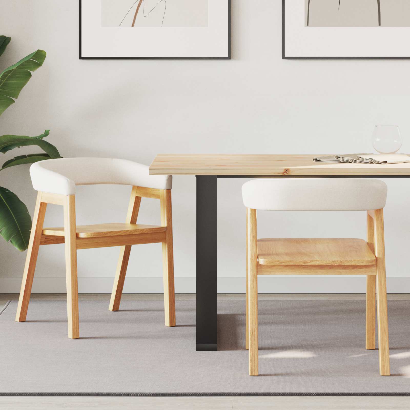 vidaXL Dining Chairs 2 pcs Solid Rubber Wood Natural 54 x 57 x 73 cm 1
