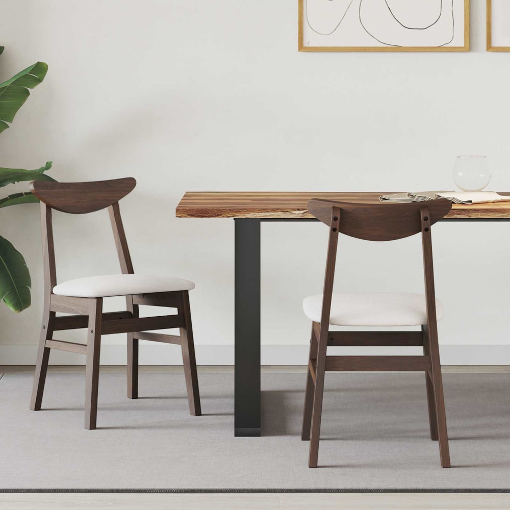 Dining Chairs 2 pcs Solid Rubber Wood White 42 x 47.5 x 81 cm Light brown and light
