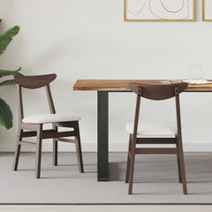 Dining Chairs 2 pcs Solid Rubber Wood White 42 x 47.5 x 81 cm Light brown and light