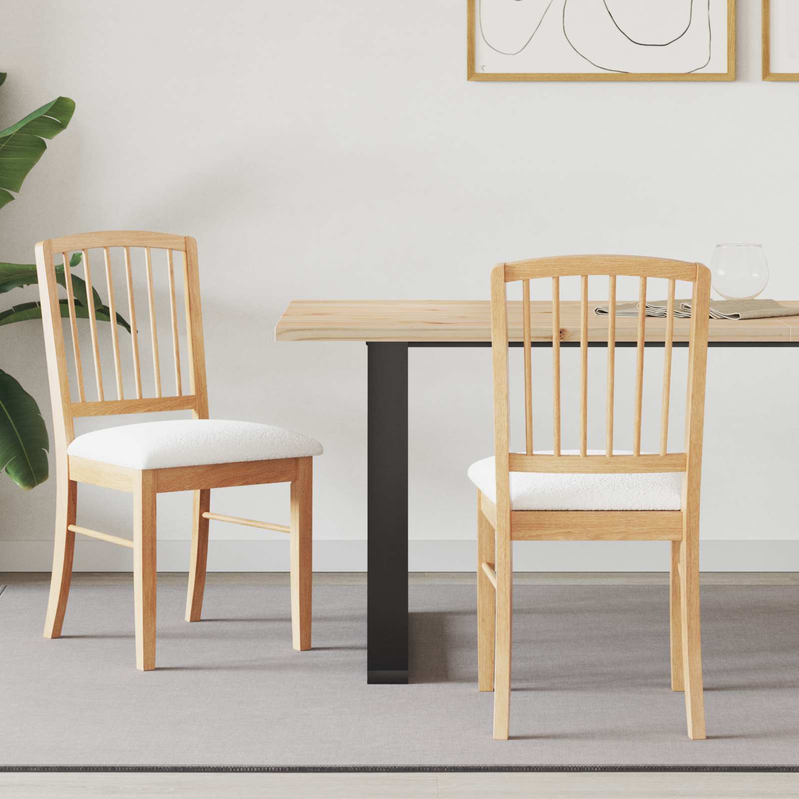 vidaXL Dining Chairs 2 pcs Solid Rubber Wood Natural 50 x 52.5 x 91 cm 1