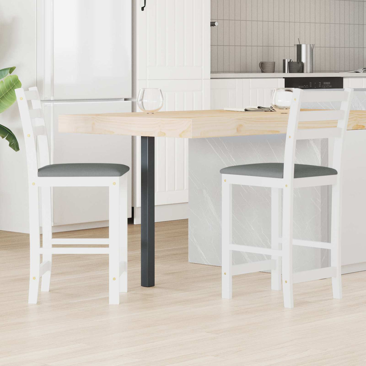 Dining Chairs 2 pcs Solid Rubber Wood White 40 x 47.5 x 99.5 cm White and grey
