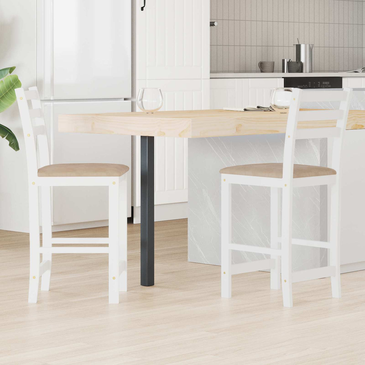 Dining Chairs 2 pcs Solid Rubber Wood White 40 x 47.5 x 99.5 cm White and brown