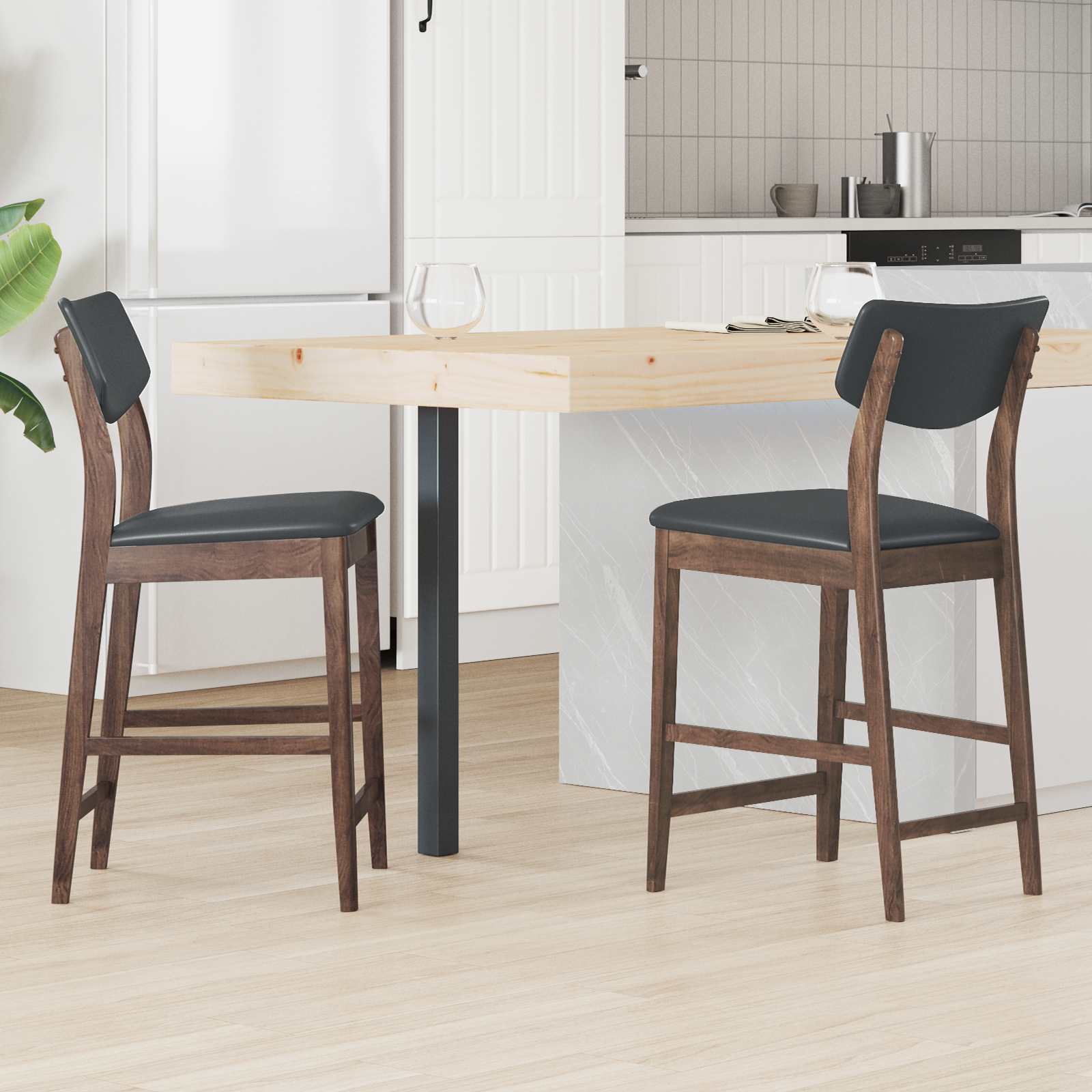 vidaXL Dining Chairs 2 pcs Solid Rubber Wood Light Brown 1