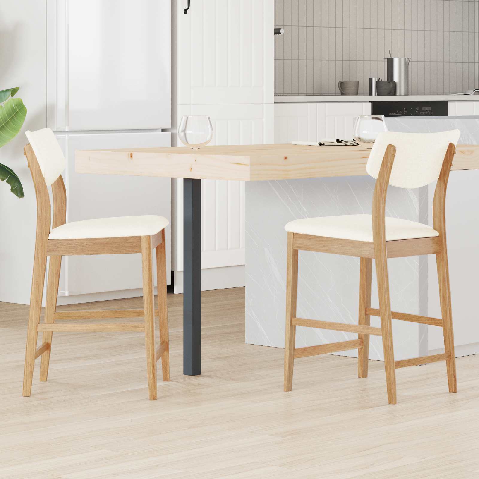 vidaXL Dining Chairs 2 pcs Solid Rubber Wood Natural 48 x 49 x 95 cm 1