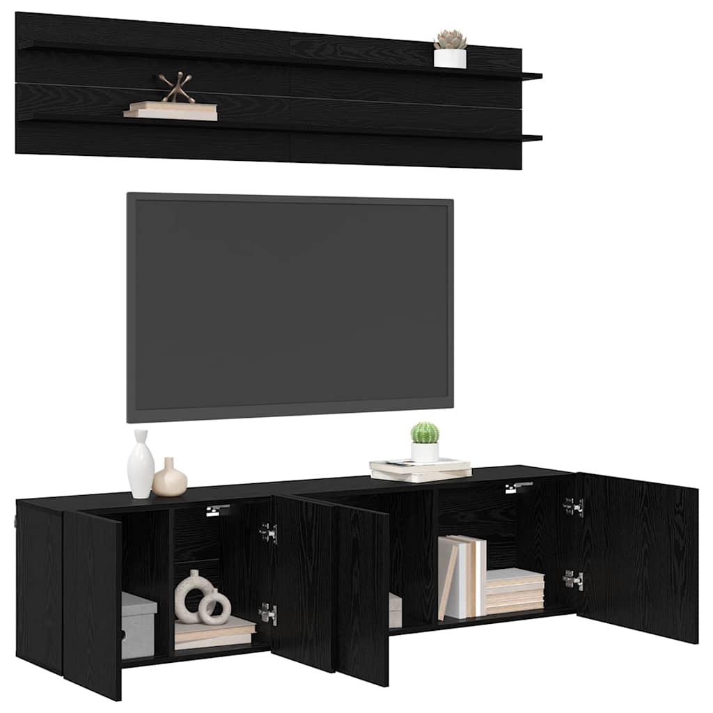 TV Units 6 pcs Engineered wood Black oak