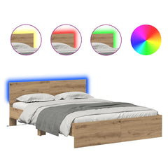 Bed Frame with Headboard and LED 135x190 cm Artisan oak