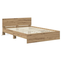 Bed Frame with Headboard and LED 135x190 cm Artisan oak
