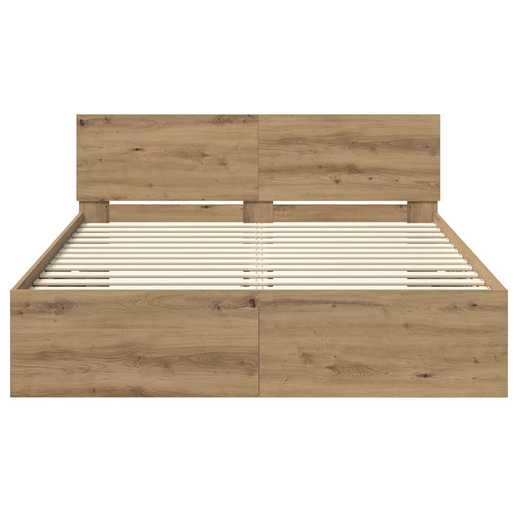 Bed Frame with Headboard and LED 135x190 cm Artisan oak