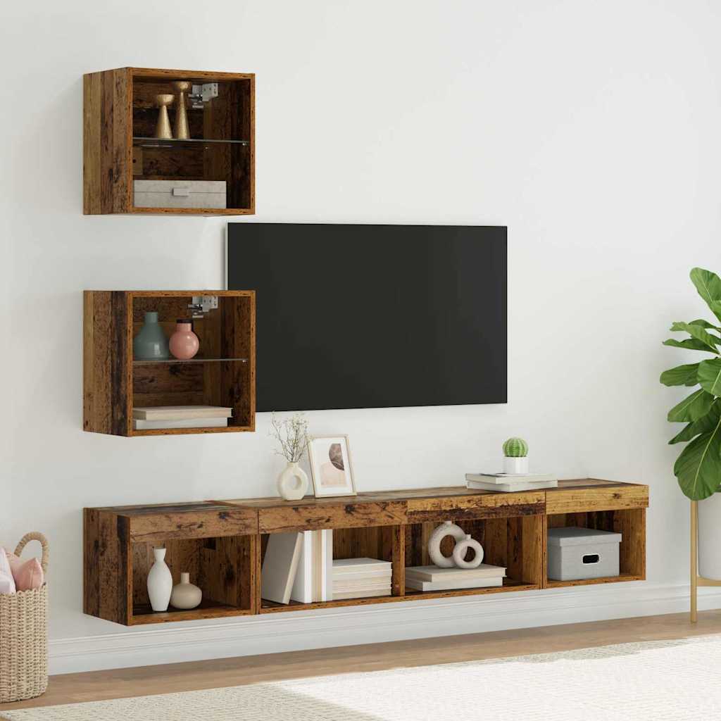 5 Piece TV Wall Units with LED Engineered Wood Old wood
