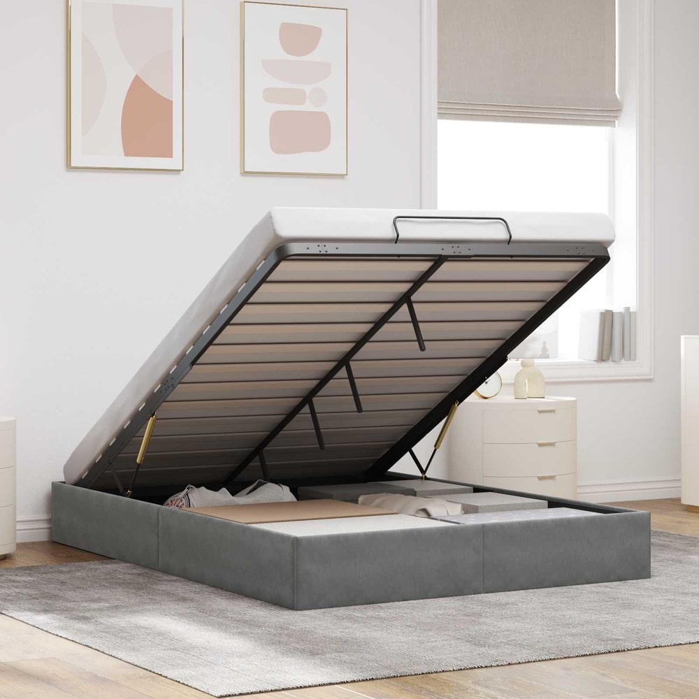 Ottoman Bed Frame Size Velvet Dark grey