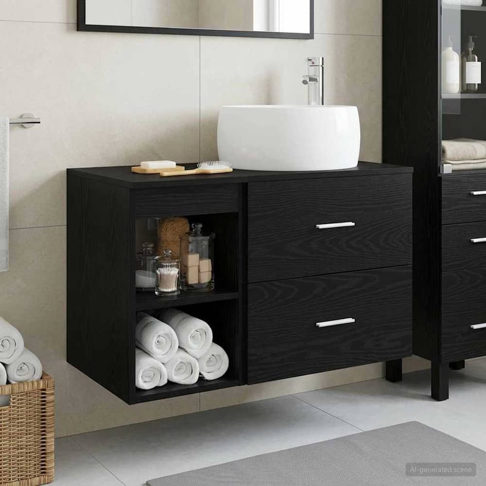 Wall-mounted Bathroom Cabinet Set 2 pcs Black oak
