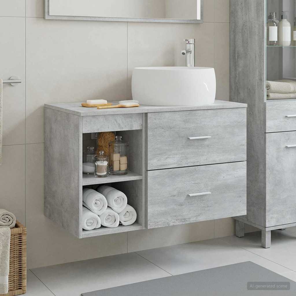 Wall-mounted Bathroom Cabinet Set 2 pcs Concrete grey