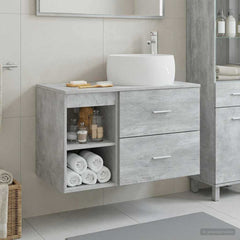 Wall-mounted Bathroom Cabinet Set 2 pcs Concrete grey