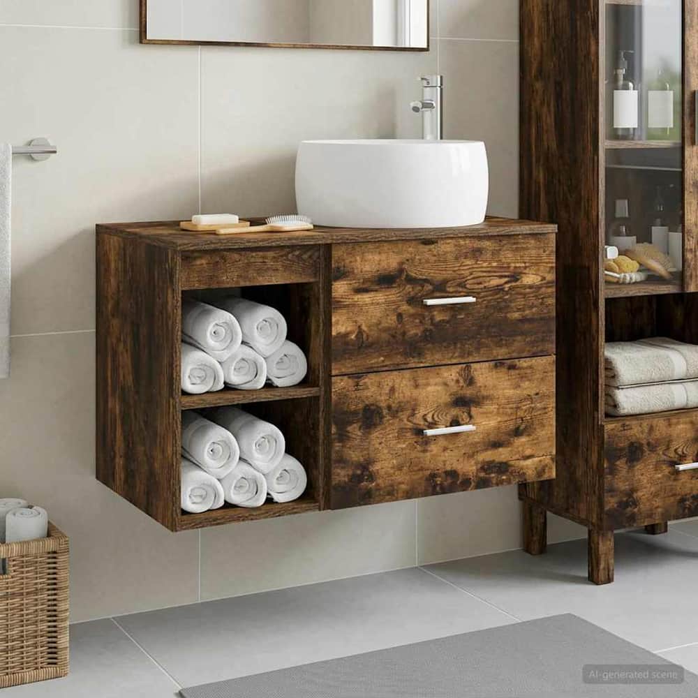 Wall-mounted Bathroom Cabinet Set 2 pcs Smoked oak