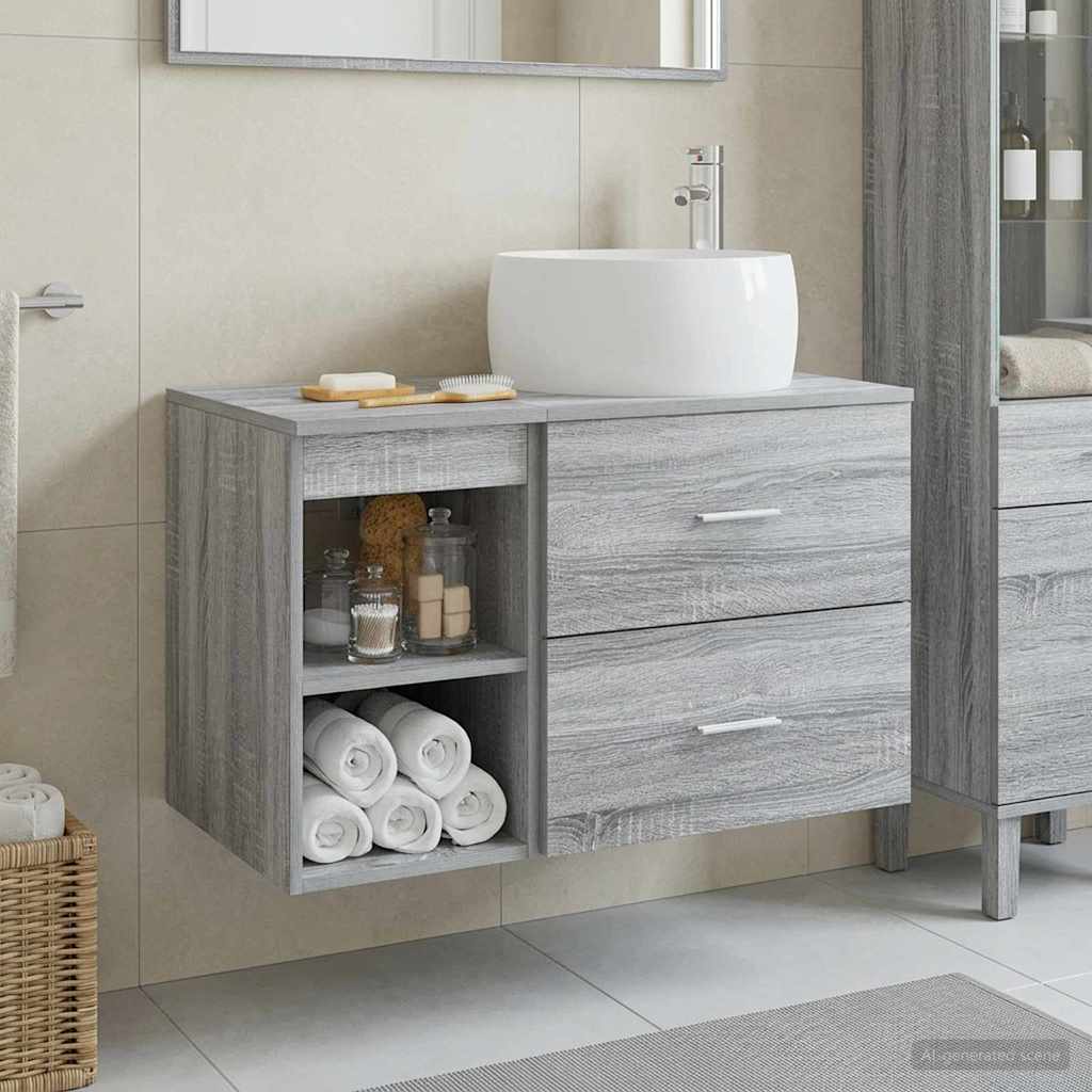 Wall-mounted Bathroom Cabinet Set 2 pcs Grey sonoma