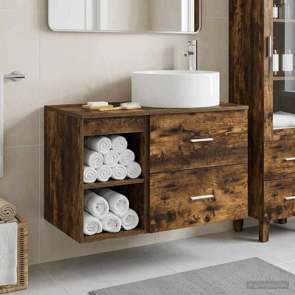 Bathroom Cabinet Set 2 pcs 79.5 x 44.5 x 80 cm Smoked oak