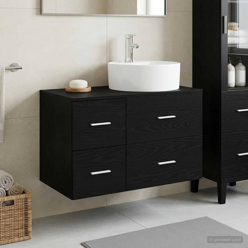 Bathroom Cabinet Set 2 pcs 79.5 x 44.5 x 82 cm Black oak