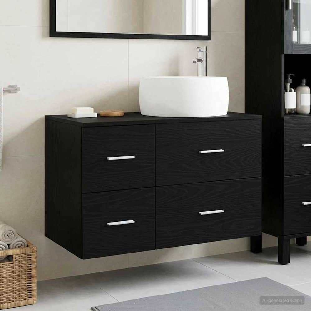 Bathroom Cabinet Set 2 pcs 79.5 x 44.5 x 80 cm Black oak