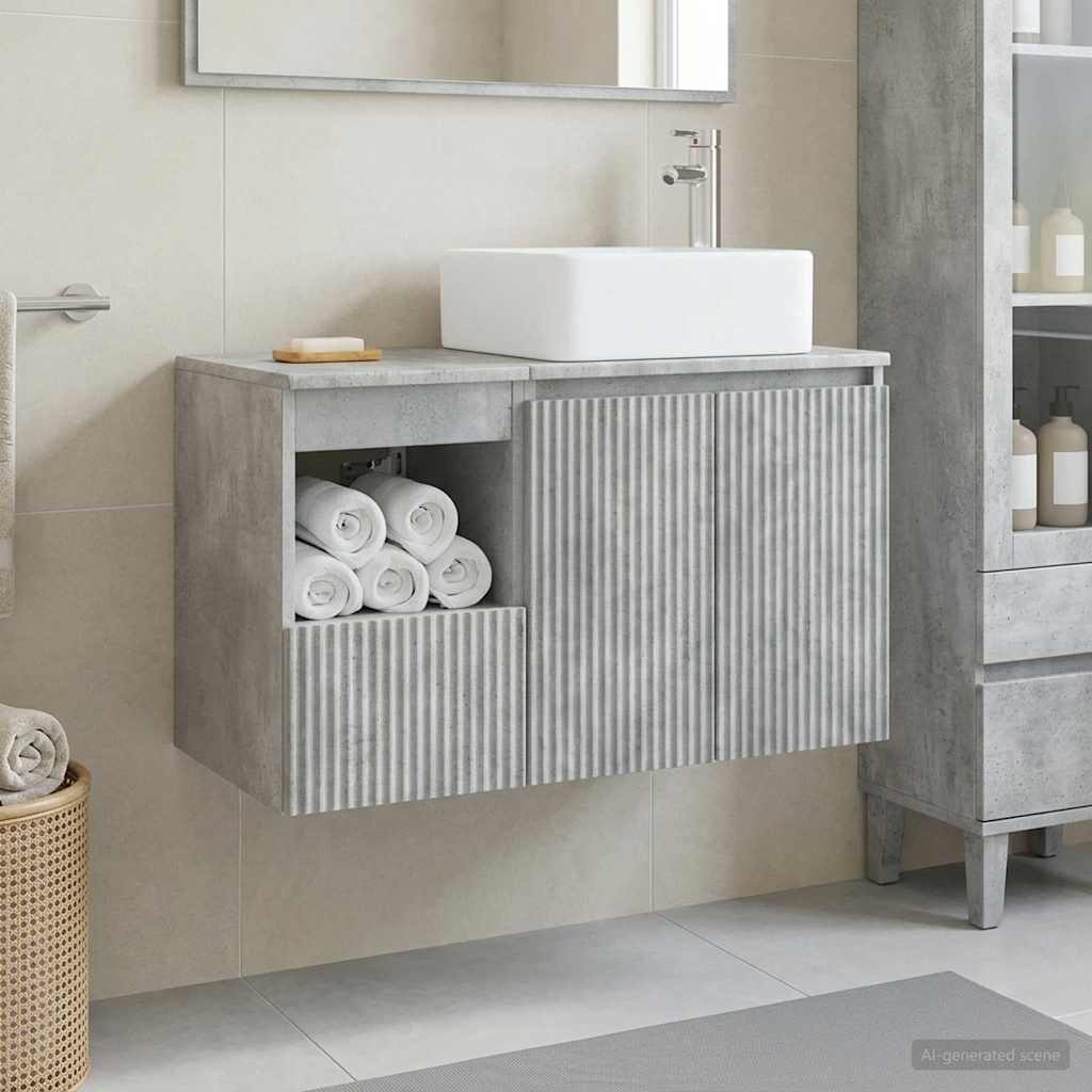 Bathroom Cabinet Set 2 pcs 83 x 35 x 80 cm Concrete grey
