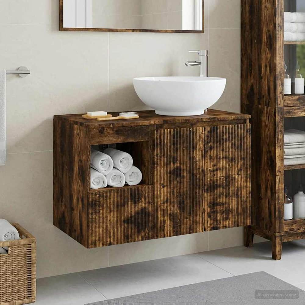 Bathroom Cabinet Set 2 pcs 79.5 x 44.5 x 80 cm Smoked oak