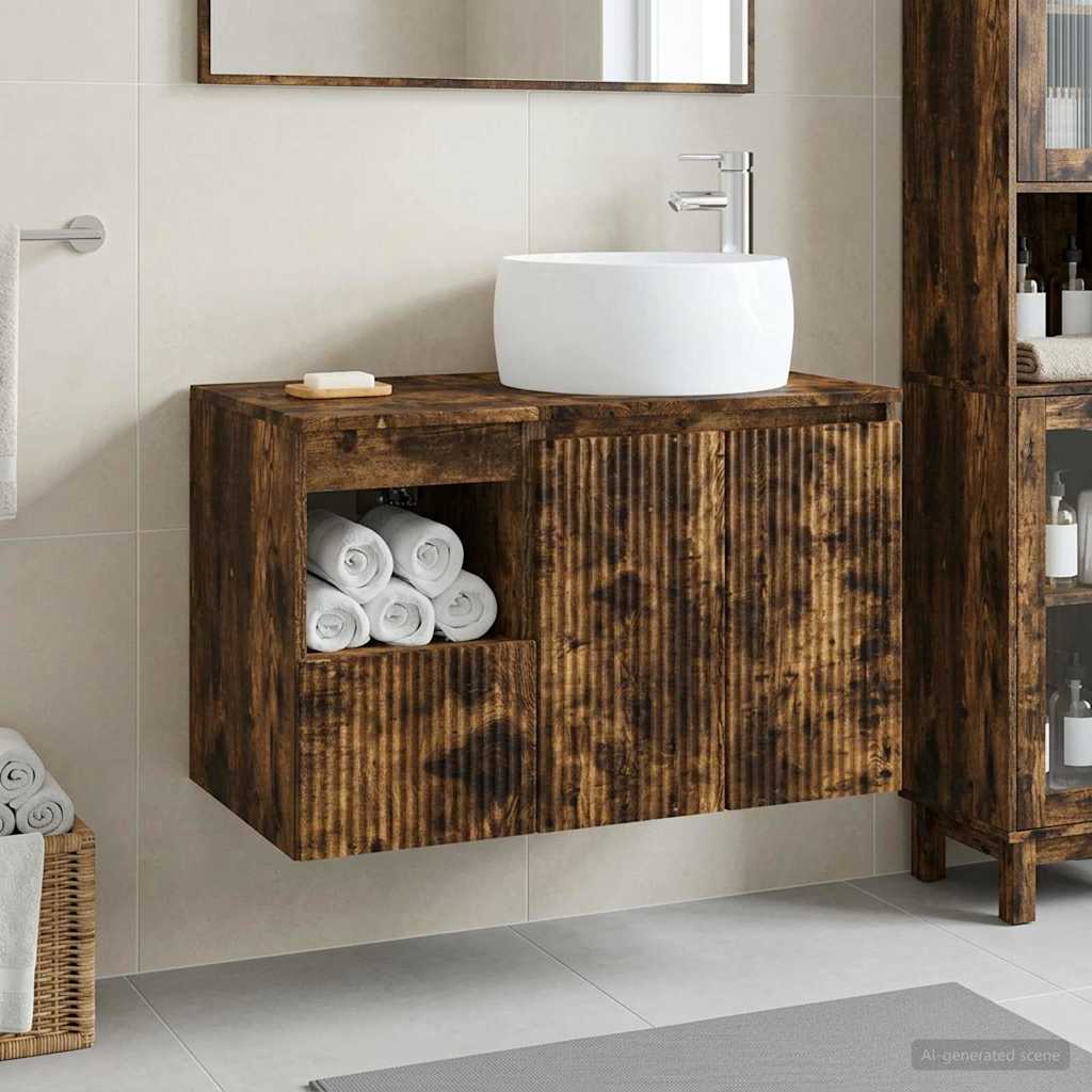 Bathroom Cabinet Set 2 pcs 79.5 x 44.5 x 80 cm Smoked oak