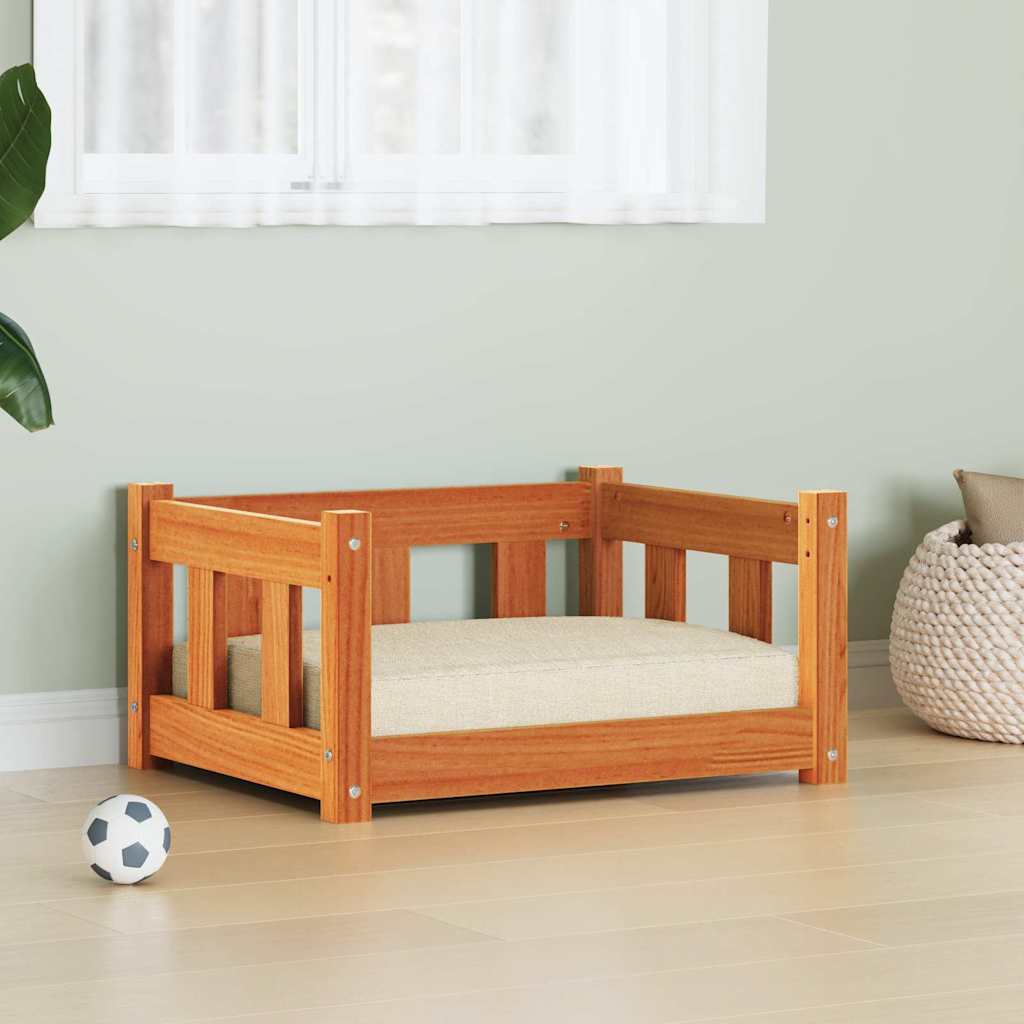 vidaXL Dog Bed 55.5 x 45.5 x 28 cm Solid Pine Wood Wax Brown 1