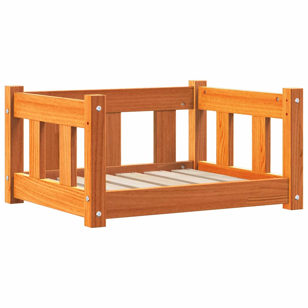 vidaXL Dog Bed 55.5 x 45.5 x 28 cm Solid Pine Wood Wax Brown 2