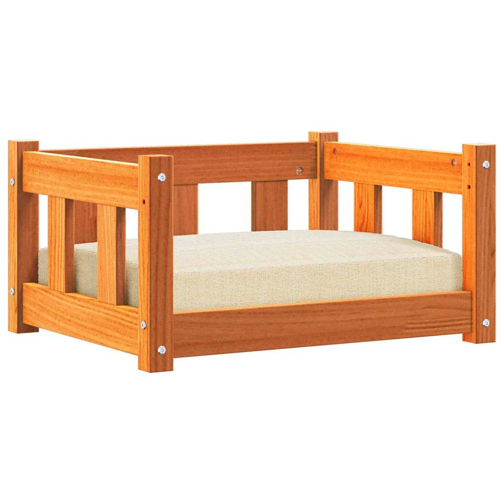 vidaXL Dog Bed 55.5 x 45.5 x 28 cm Solid Pine Wood Wax Brown 3