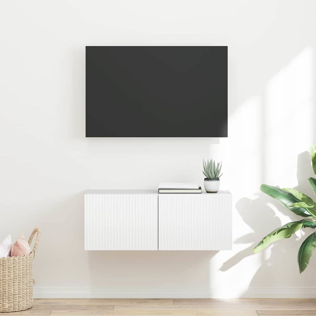 vidaXL TV Wall Cabinet 78.5 x 31 x 29.5 cm Gloss White Engineered Wood 1