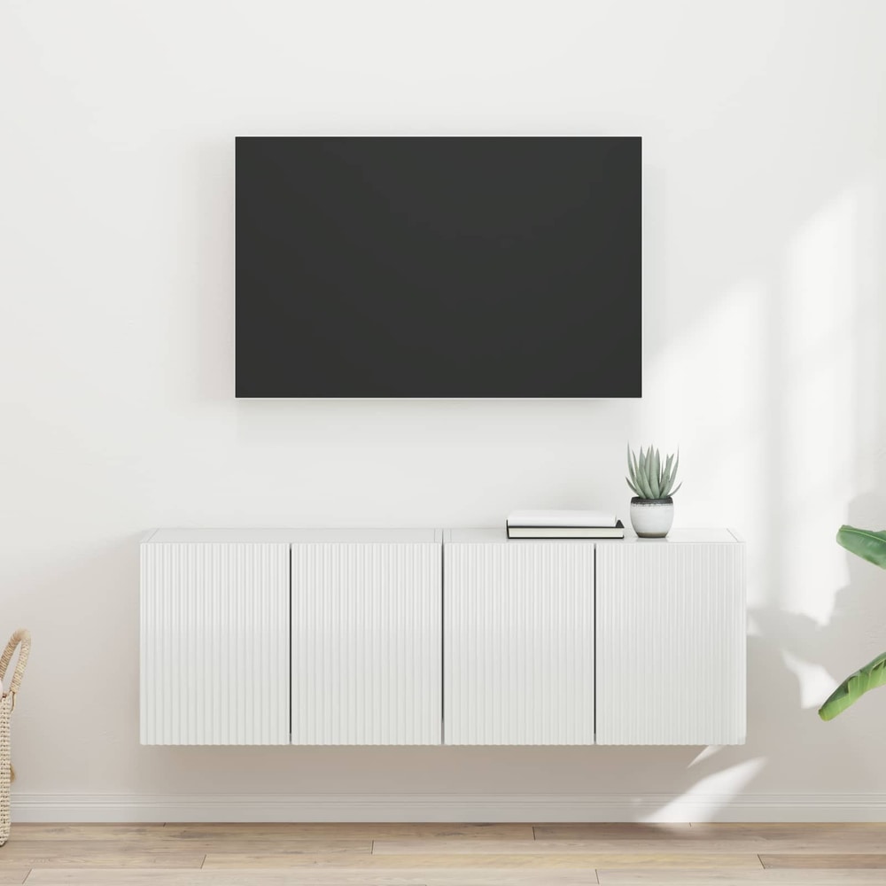 TV Wall Cabinet Engineered Wood 2 pcs High gloss white