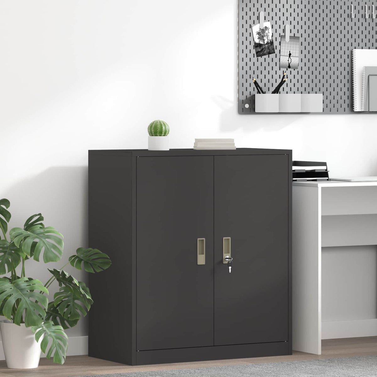 Storage Cabinet Steel Width 80 cm Black 90 cm
