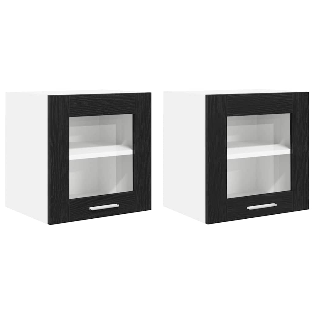 vidaXL Hanging Cabinet 2 pcs Black Oak Engineered Wood 2