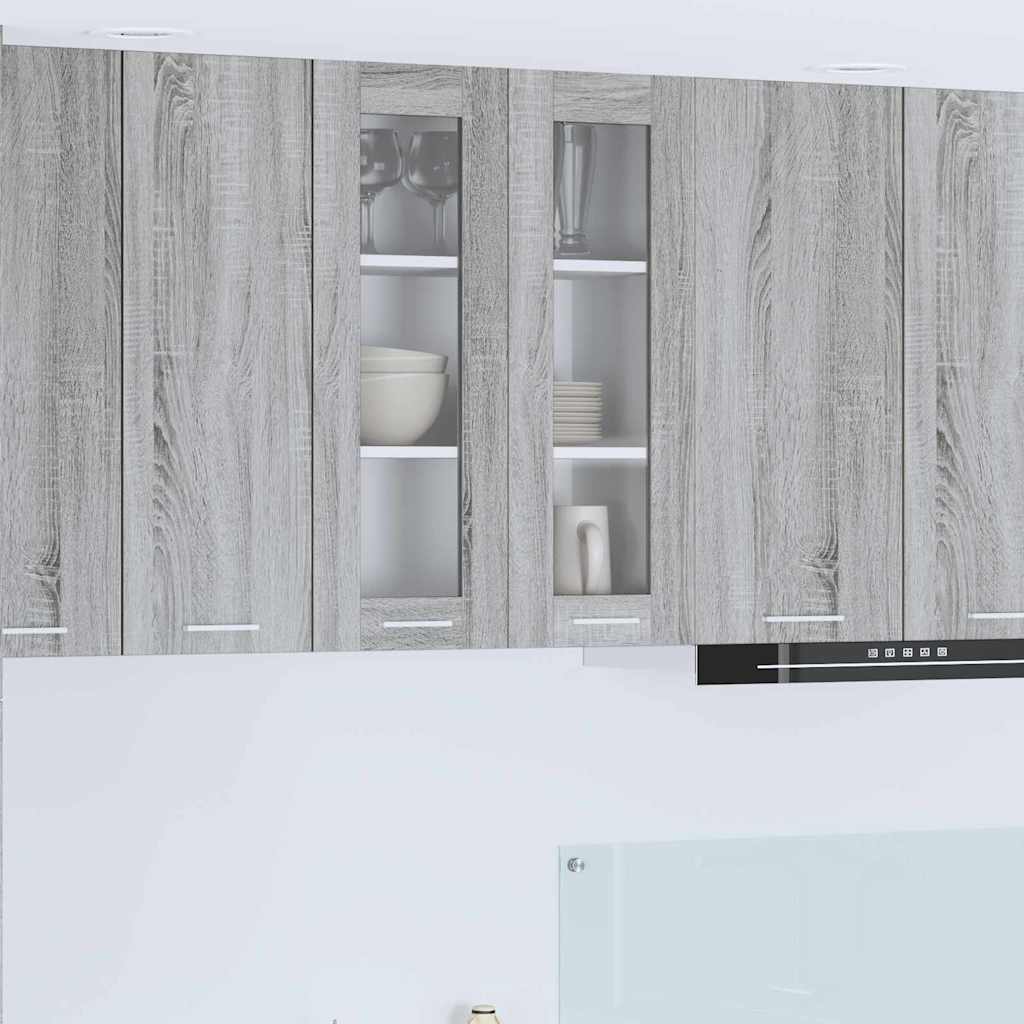 Hanging Glass Cabinet "Lyon" 40x31x60 cm Grey sonoma 1x hanging cabinet (3 shelves) 40–1x hanging glass cabinet (2 doors) 80 cm wide 40 cm high 1x hanging glass cabinet (2 doors) 60 cm wide 80 cm high