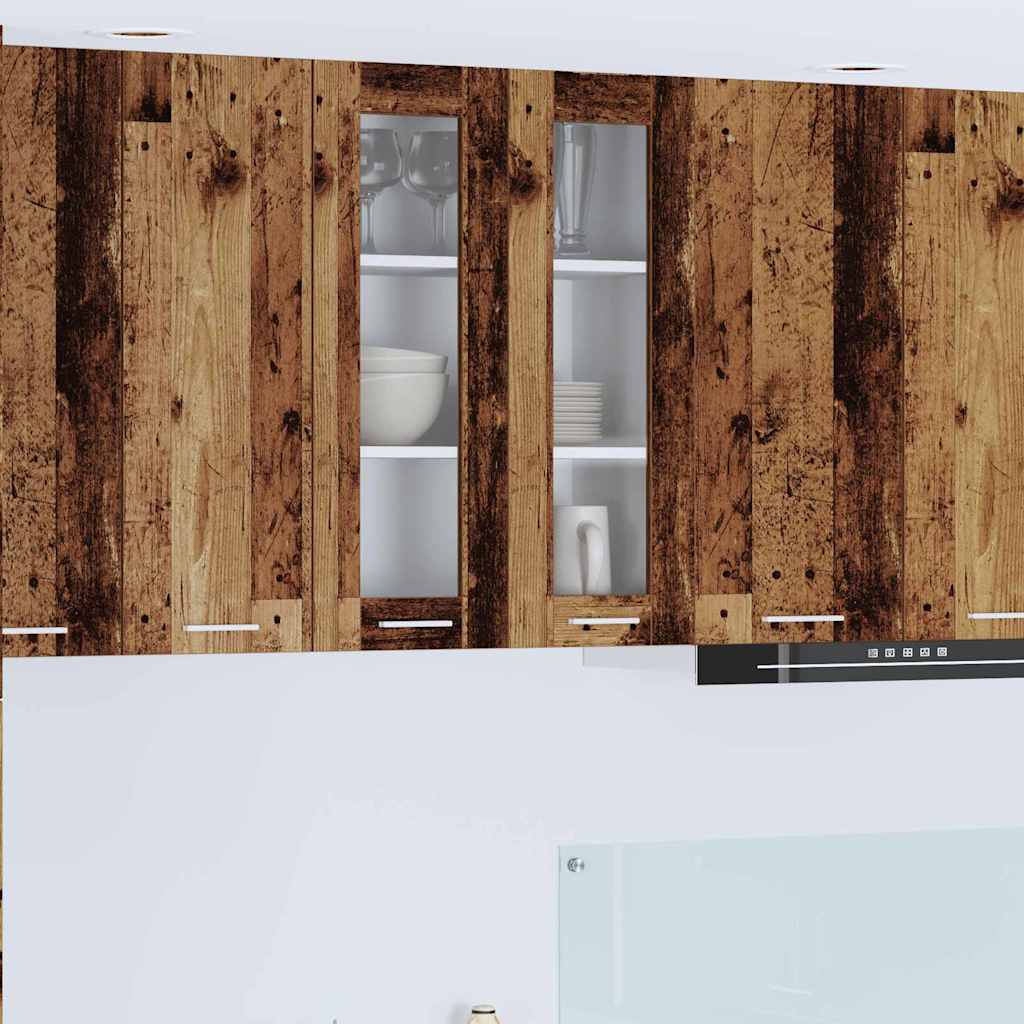 Hanging Cabinet and White 57 x 57 x 40 cm Old wood 1x hanging cabinet (3 shelves) 20–1x hanging glass cabinet (2 doors) 60 cm wide 80 cm high 1x hanging glass cabinet (2 doors) 60 cm wide 80 cm high